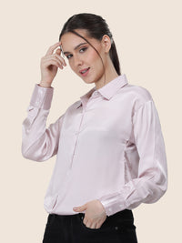 Women's  Premium Baby Pink Regular Fit Solid  Satin shirt