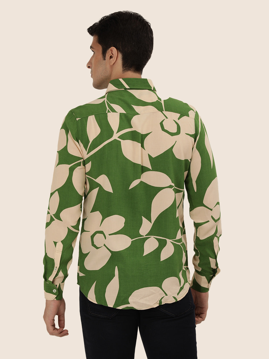 Men'S Premium Rayon Casual Shirt With Green Floral Print