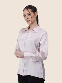 Women's  Premium Baby Pink Regular Fit Solid  Satin shirt