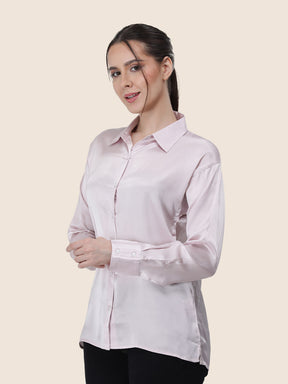 Women's  Premium Baby Pink Regular Fit Solid Summer Satin shirt