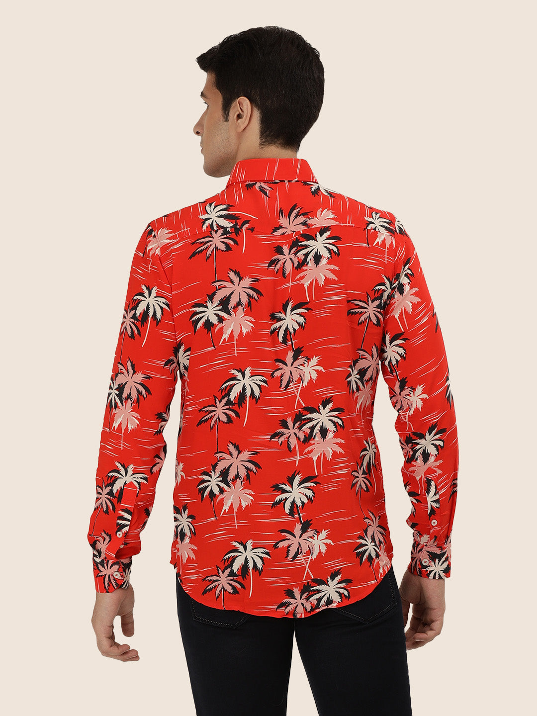 Men's Premium Rayon Shirt With Red Flower Print
