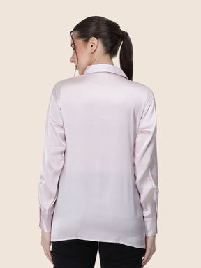 Women's  Premium Baby Pink Regular Fit Solid Summer Satin shirt