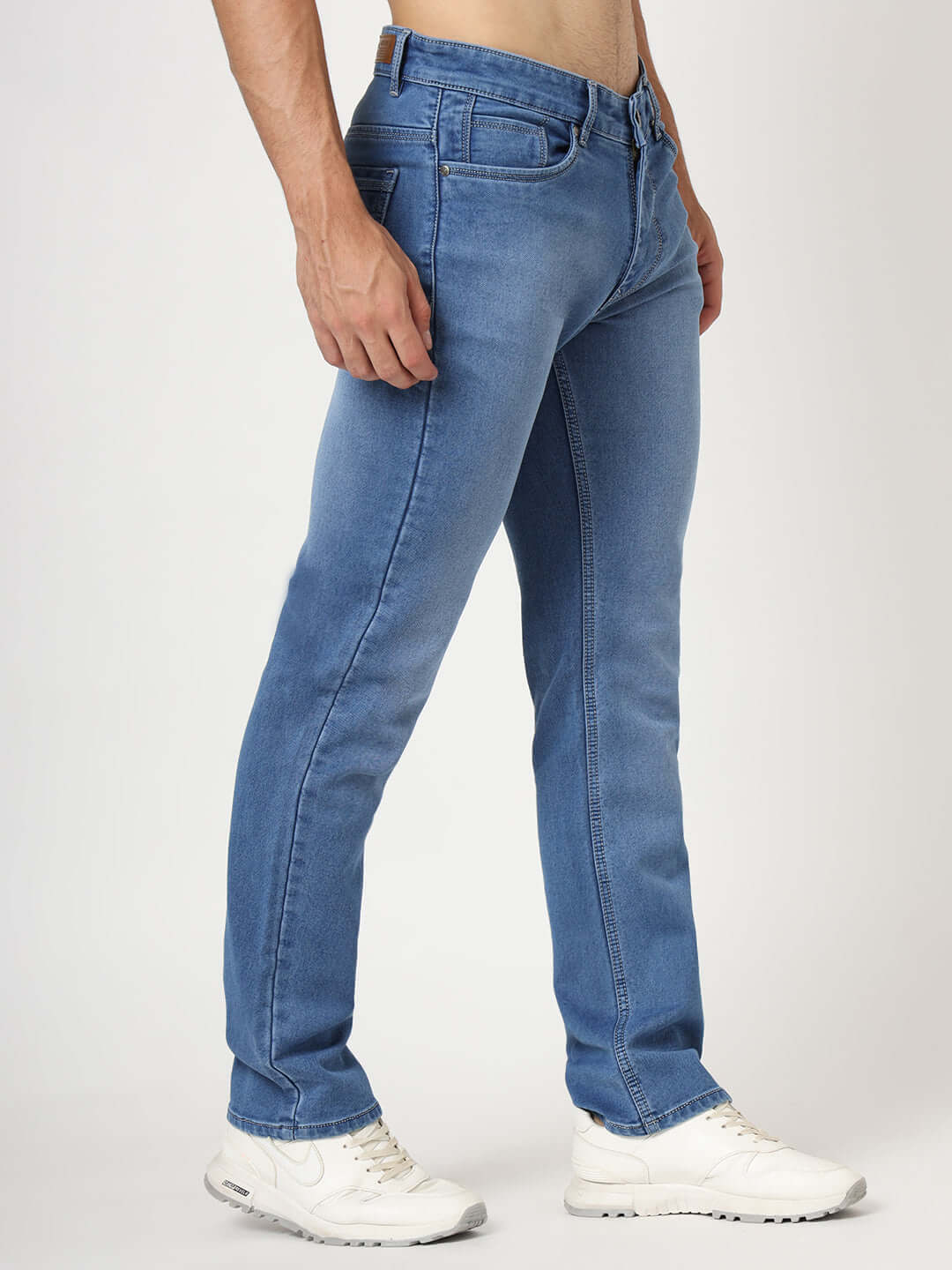Premium Men'S Blue Medium Wash Relaxed Fit Jeans