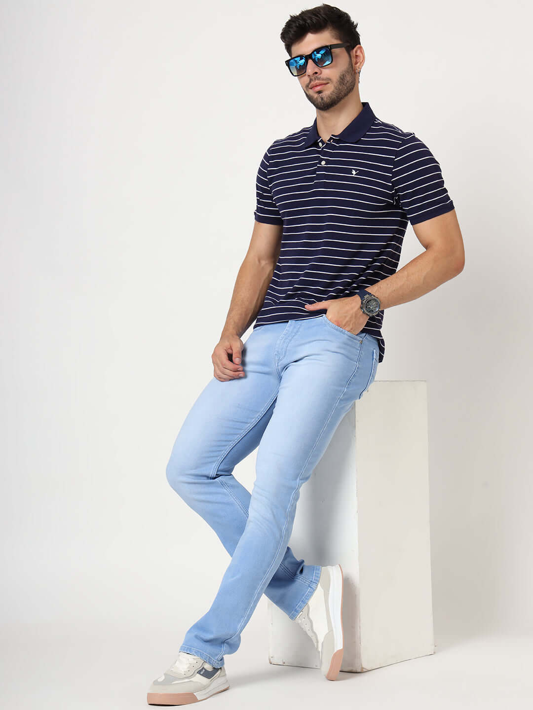 Premium Men'S Light Blue Light Wash Relaxed Fit Jeans