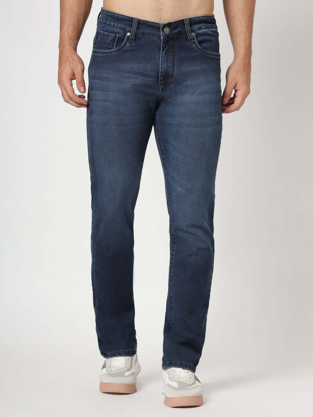 Premium Men'S Blue Mid Wash Relaxed Fit Jeans