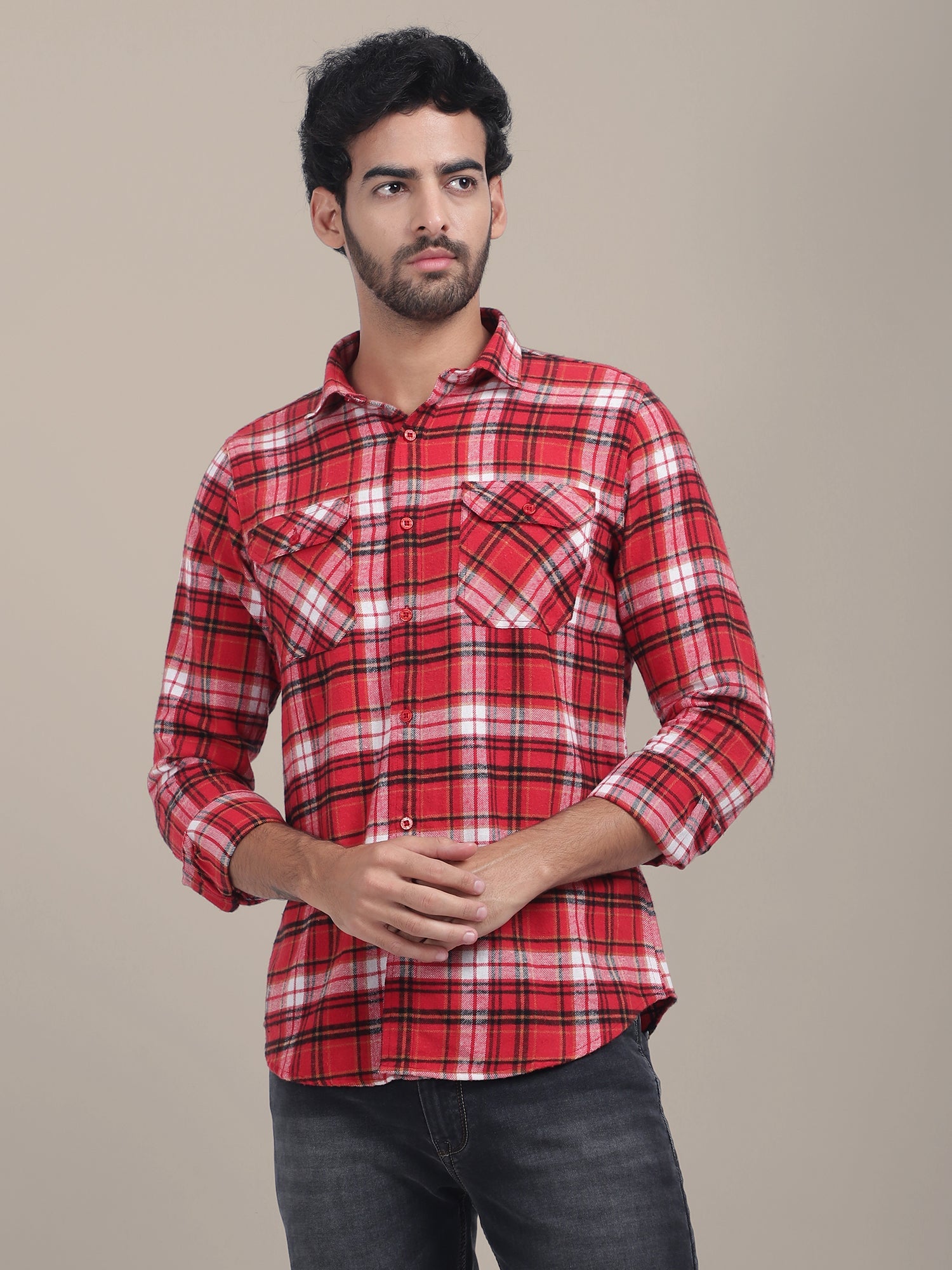 Premium Cotton Red Plaid Flannel Shirt