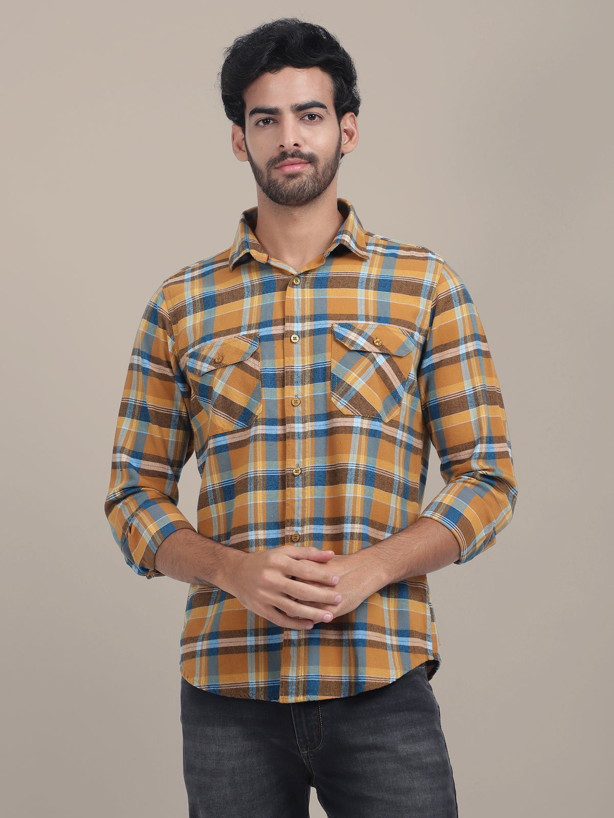 Premium Cotton Yellow Plaid Flannel Shirt