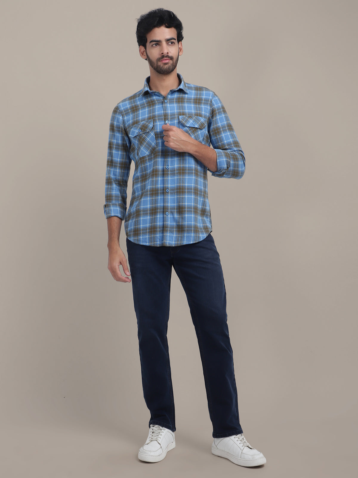Premium Cotton Blue Plaid Flannel Shirt