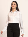 Women'S Premium White Regular Fit Solid Satin Shirt