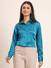 Women's Premium Azure Regular Fit Solid Satin shirt