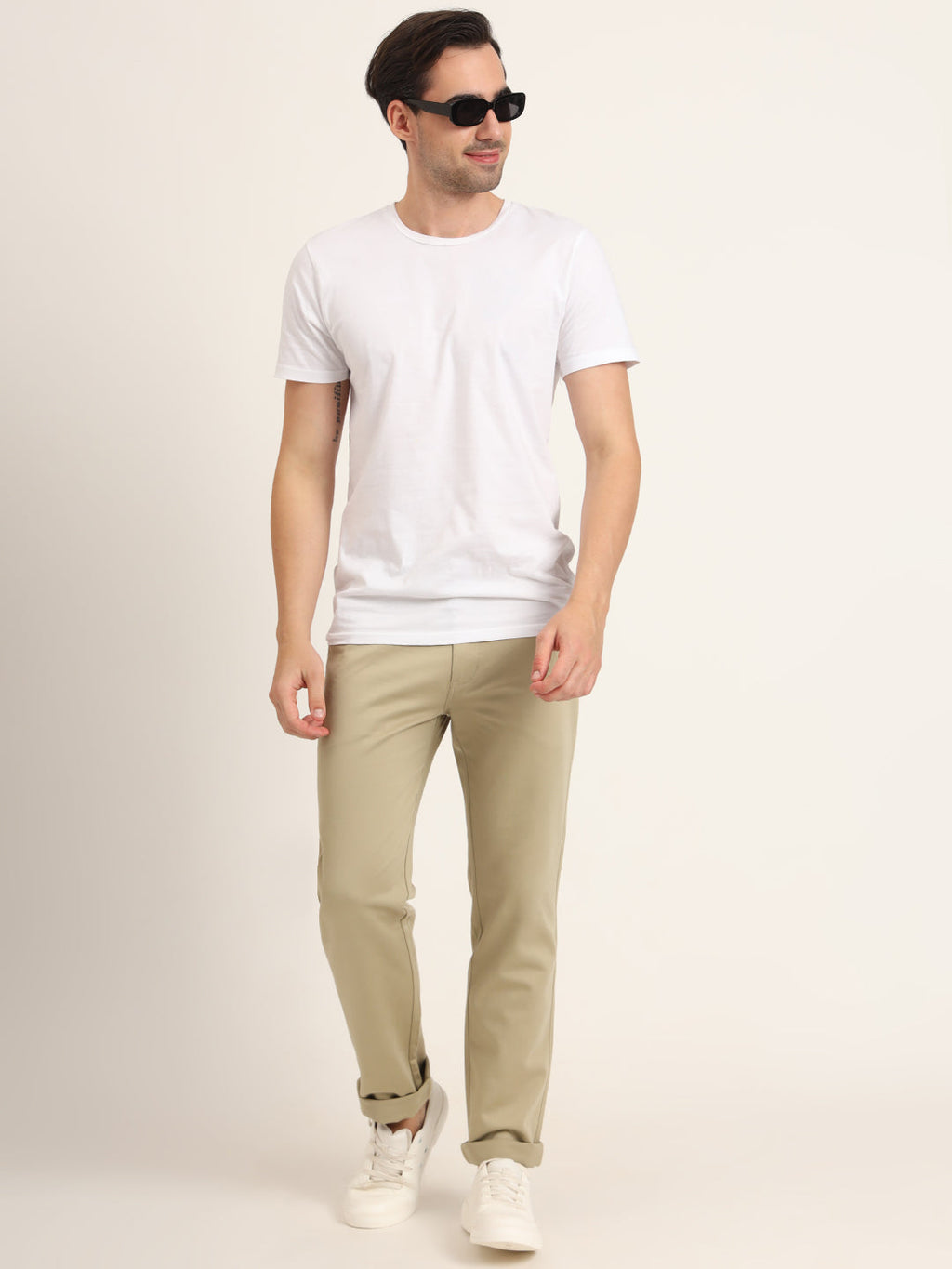 Premium Cotton Stretch Khakhi Solid Men'S Regular Fit Trouser