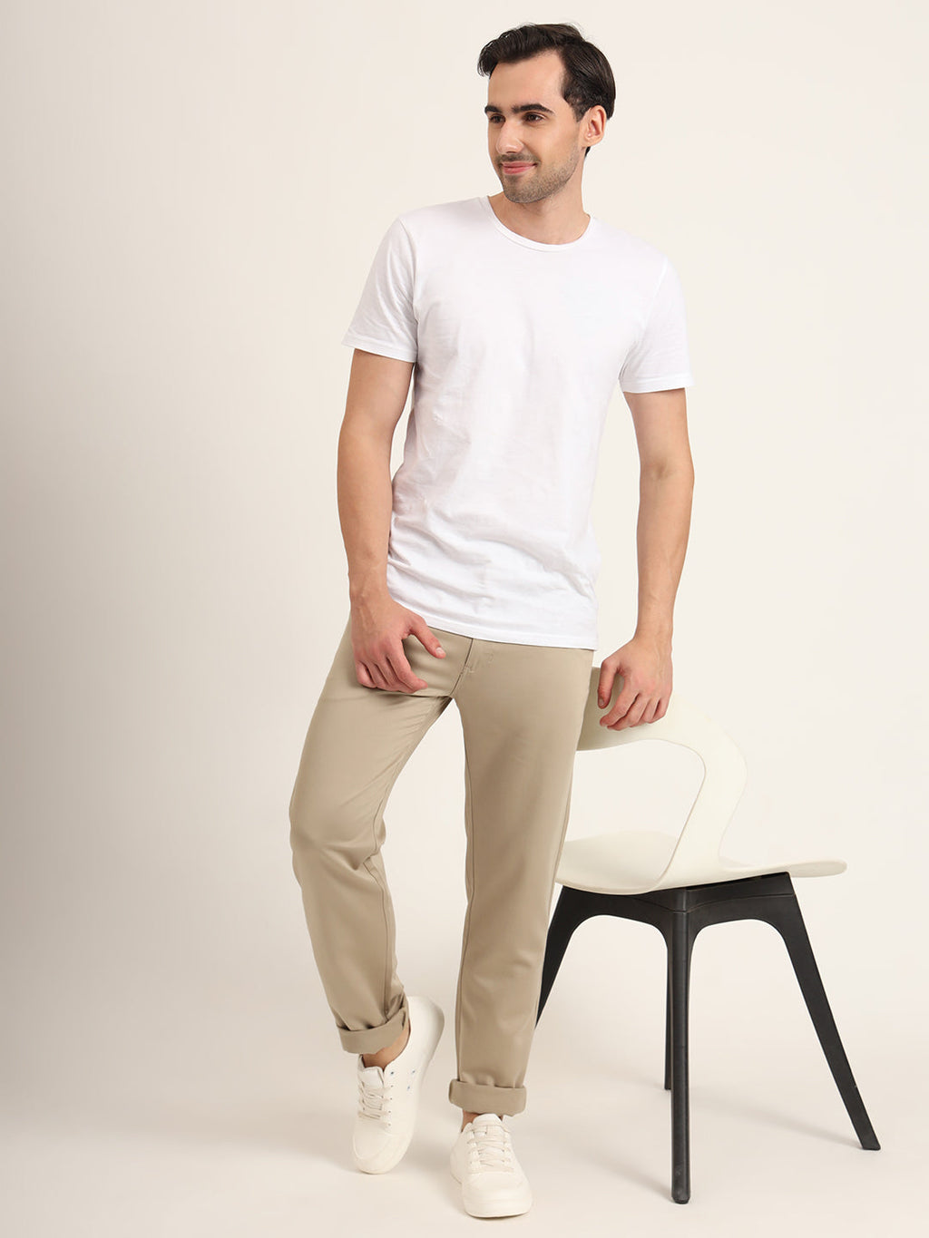 Premium Cotton Stretch Spanish Grey Solid Men'S Regular Fit Trouser
