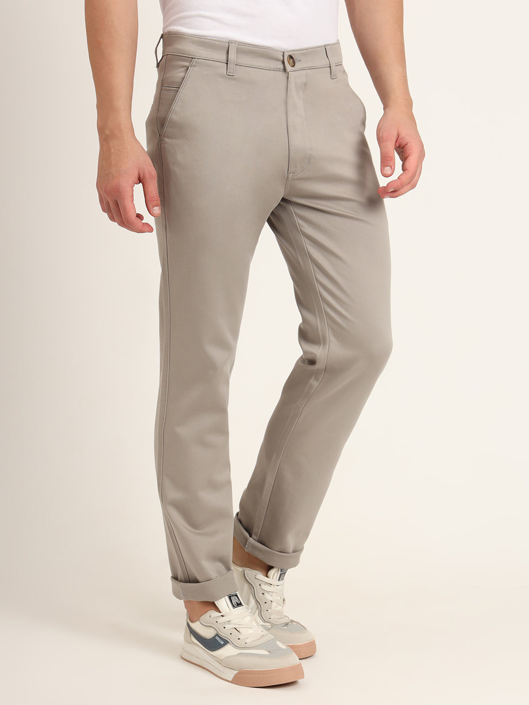 Premium Cotton Stretch Smoke Grey Solid Men's Regular Fit Trouser