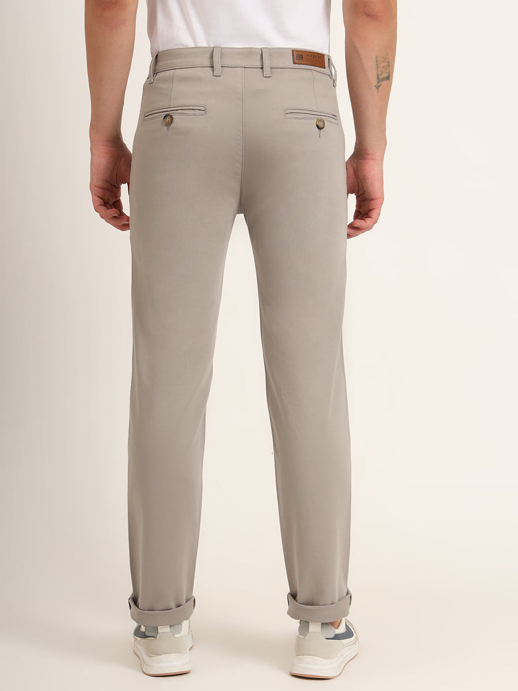 Premium Cotton Stretch Smoke Grey Solid Men'S Regular Fit Trouser