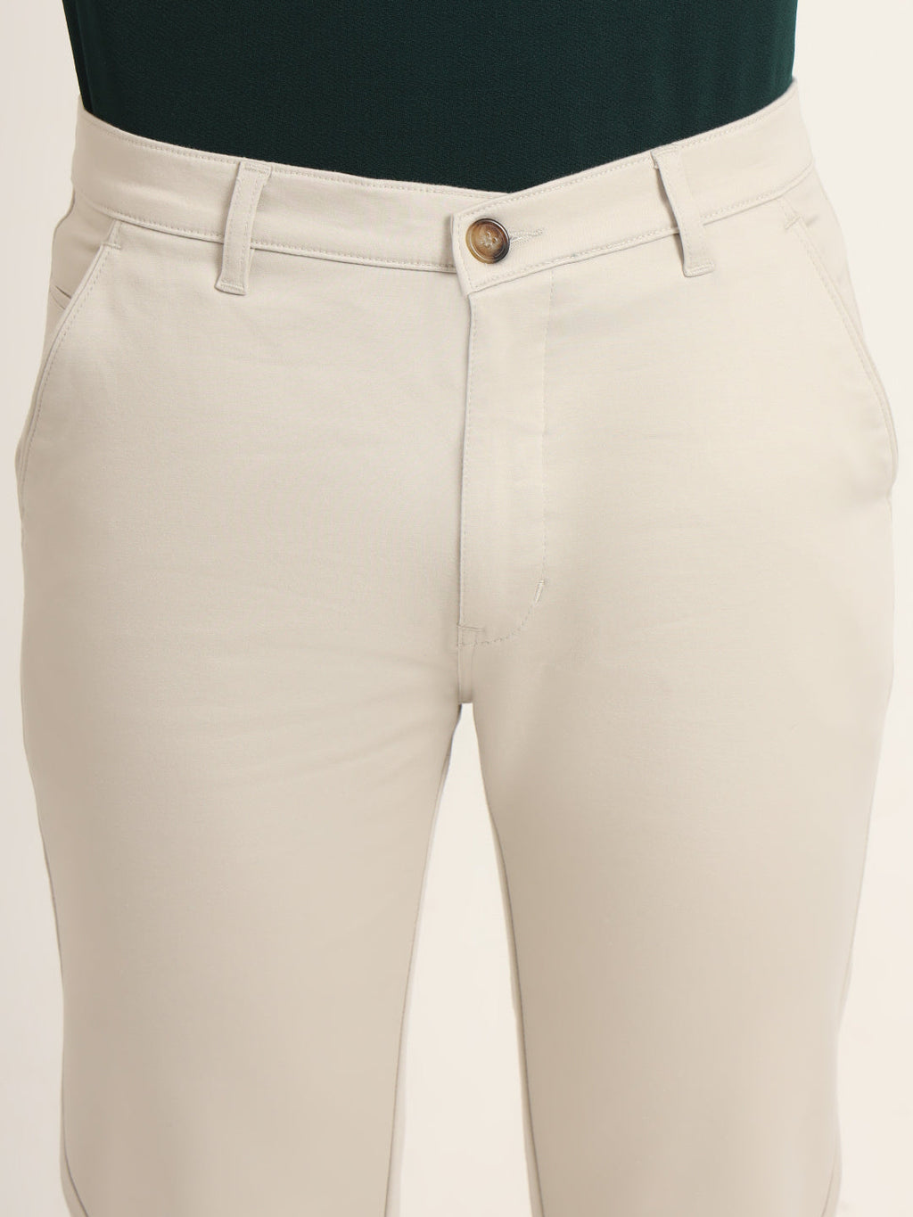 Premium Cotton Stretch Beige Solid Men'S Regular Fit Trouser