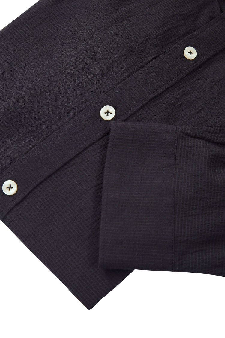 Amswan Premium Men'S Black Crinkle Cotton Shirt - Mandarin Collar, Long Sleeves