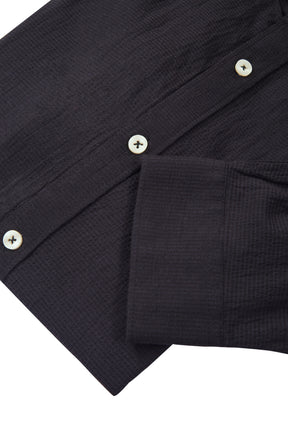 Amswan Premium Men's Black Crinkle Cotton Shirt - Mandarin Collar, Long Sleeves