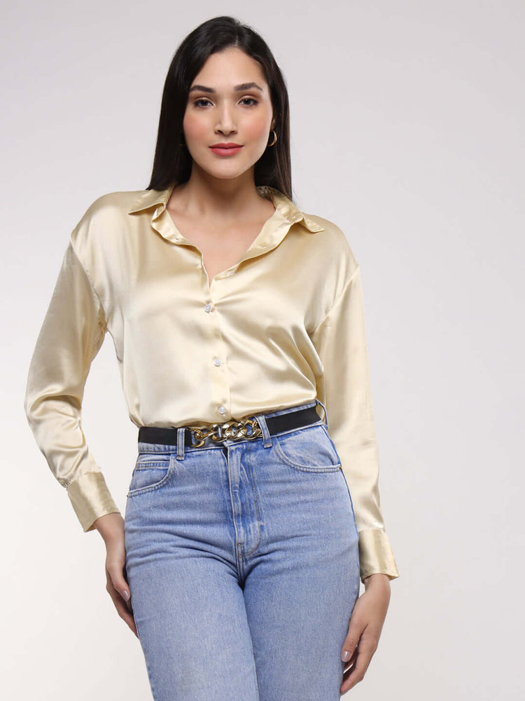 Women'S Premium Buff Drop Shoulder Oversized Satin Shirt