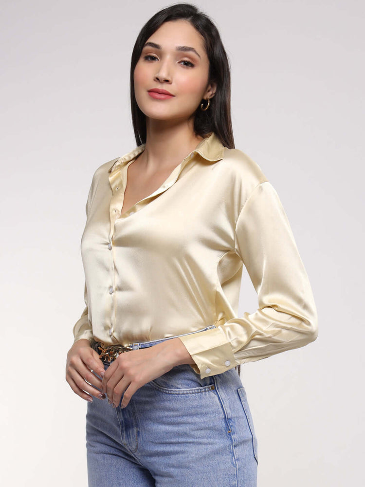 Women'S Premium Buff Drop Shoulder Oversized Satin Shirt