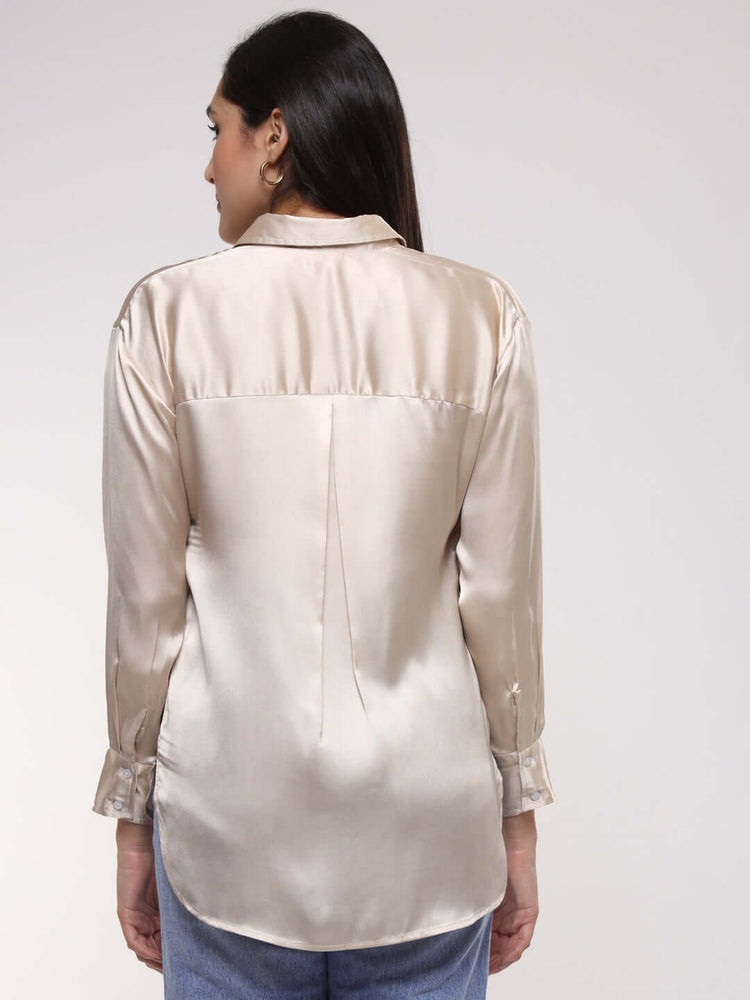 Women'S Premium Champagne Drop Shoulder Oversized Satin Shirt
