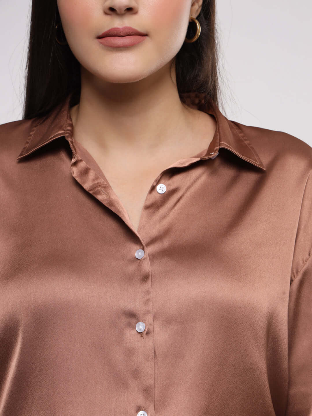 Women's Premium Brown Sugar Drop Shoulder Oversized Satin Shirt