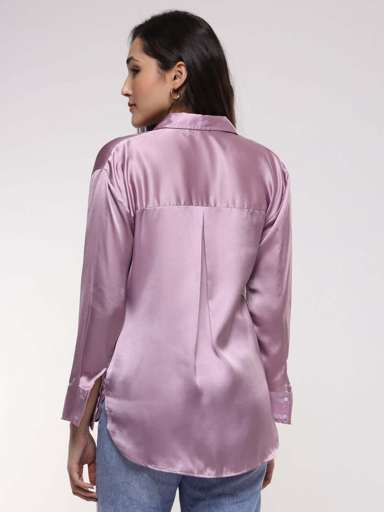 Women'S Premium Lilac Drop Shoulder Oversized Satin Shirt