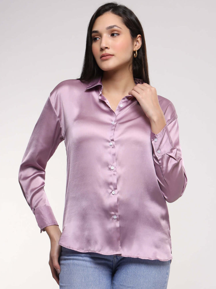 Women'S Premium Lilac Drop Shoulder Oversized Satin Shirt