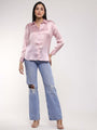 Women'S Premium Light Pink Drop Shoulder Oversized Satin Shirt