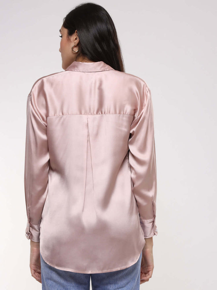 Women'S Premium Orchid Pink Drop Shoulder Oversized Satin Shirt