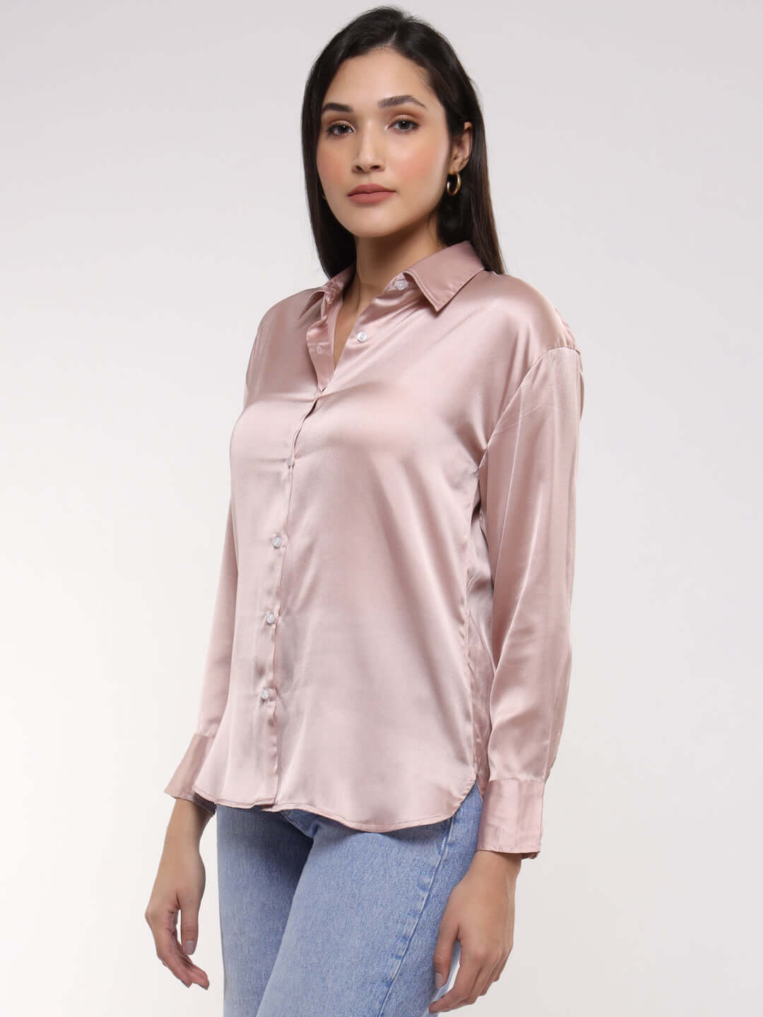 Women'S Premium Orchid Pink Drop Shoulder Oversized Satin Shirt