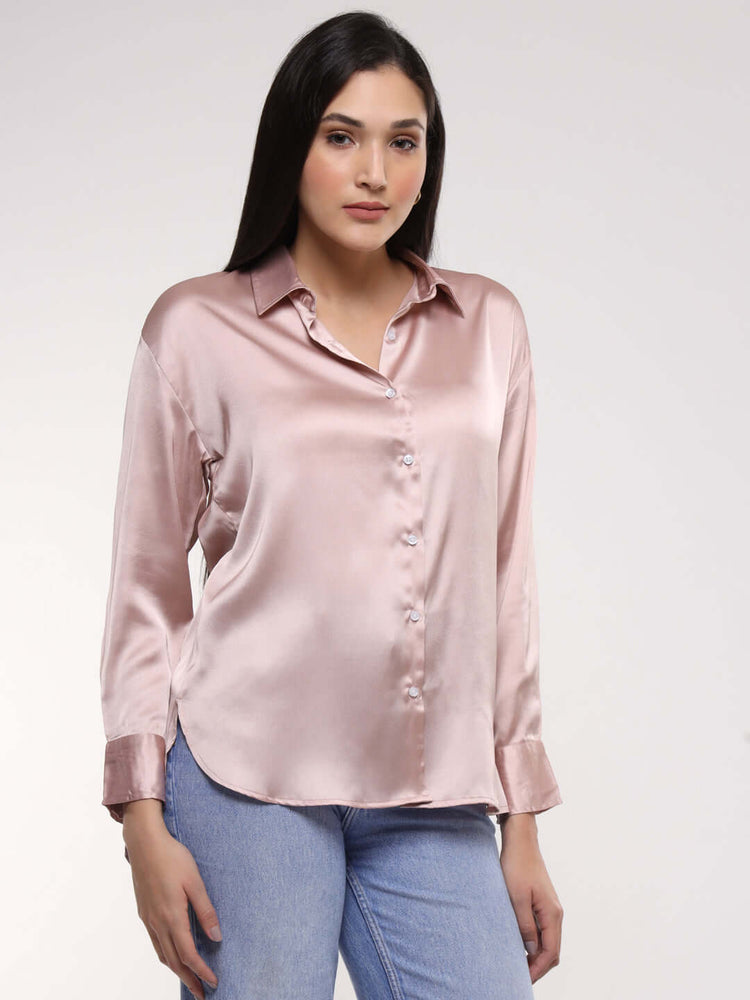 Women'S Premium Orchid Pink Drop Shoulder Oversized Satin Shirt