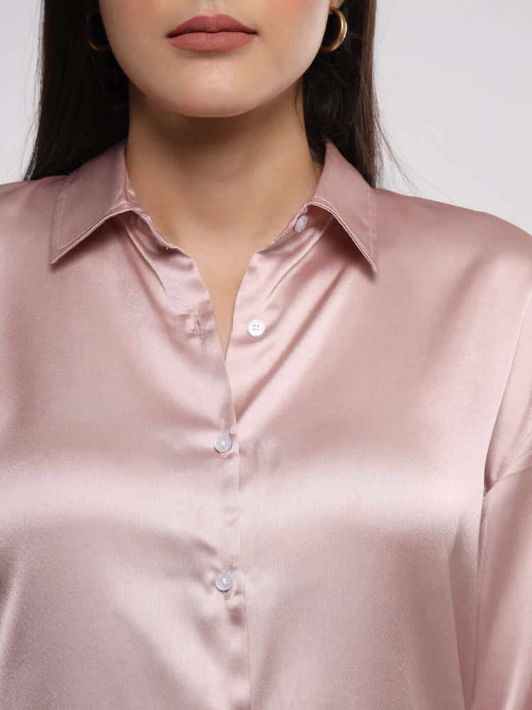 Women'S Premium Orchid Pink Drop Shoulder Oversized Satin Shirt