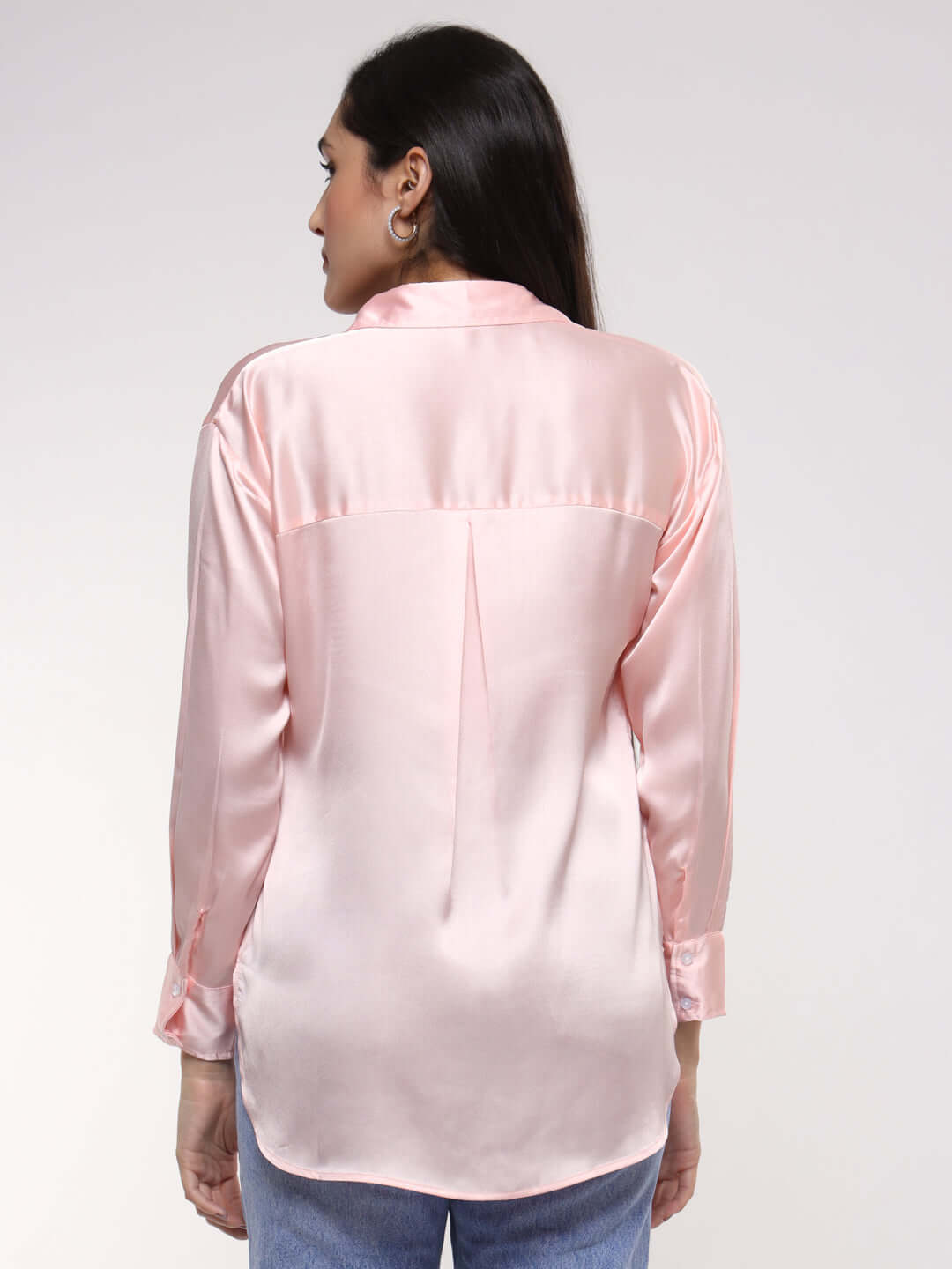 Women's Premium Soft Pink Drop Shoulder Oversized Summer Satin Shirt