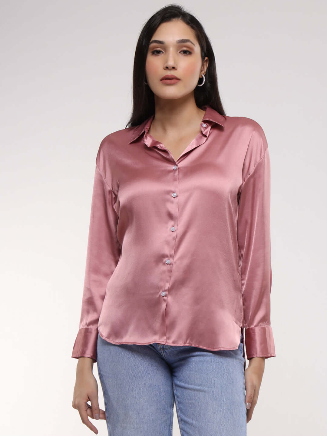 Women's Premium Blush Pink Satin Shirt
