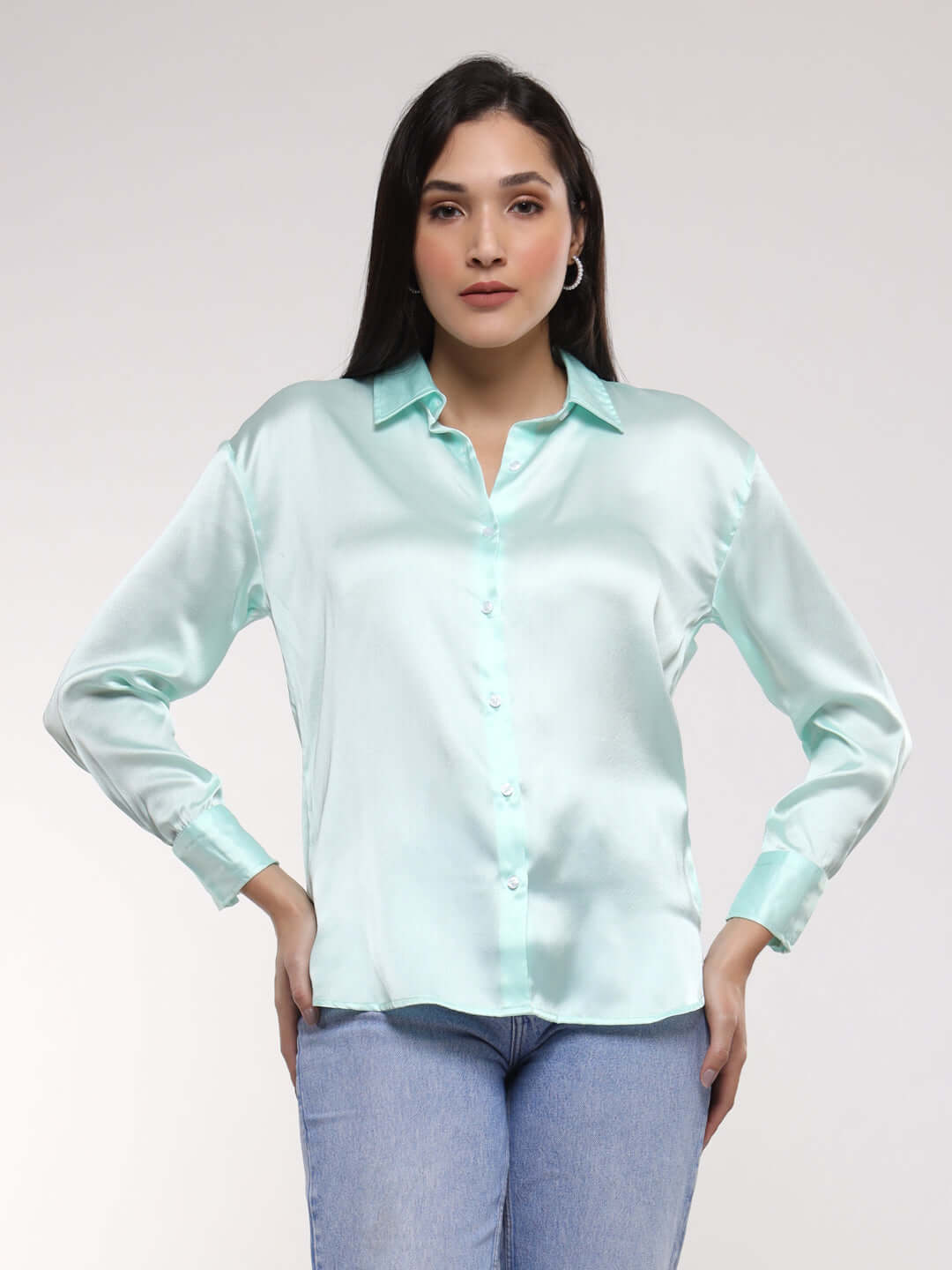 Women's Premium Ice Green Satin Shirt