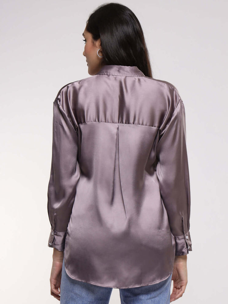 Women'S Premium Mauve Drop Shoulder Oversized Satin Shirt