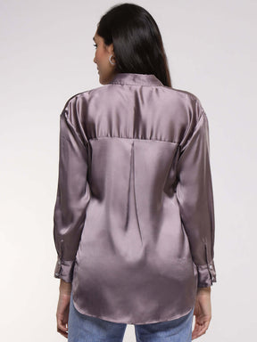 Women's Premium Mauve Drop Shoulder Oversized Summer Satin Shirt