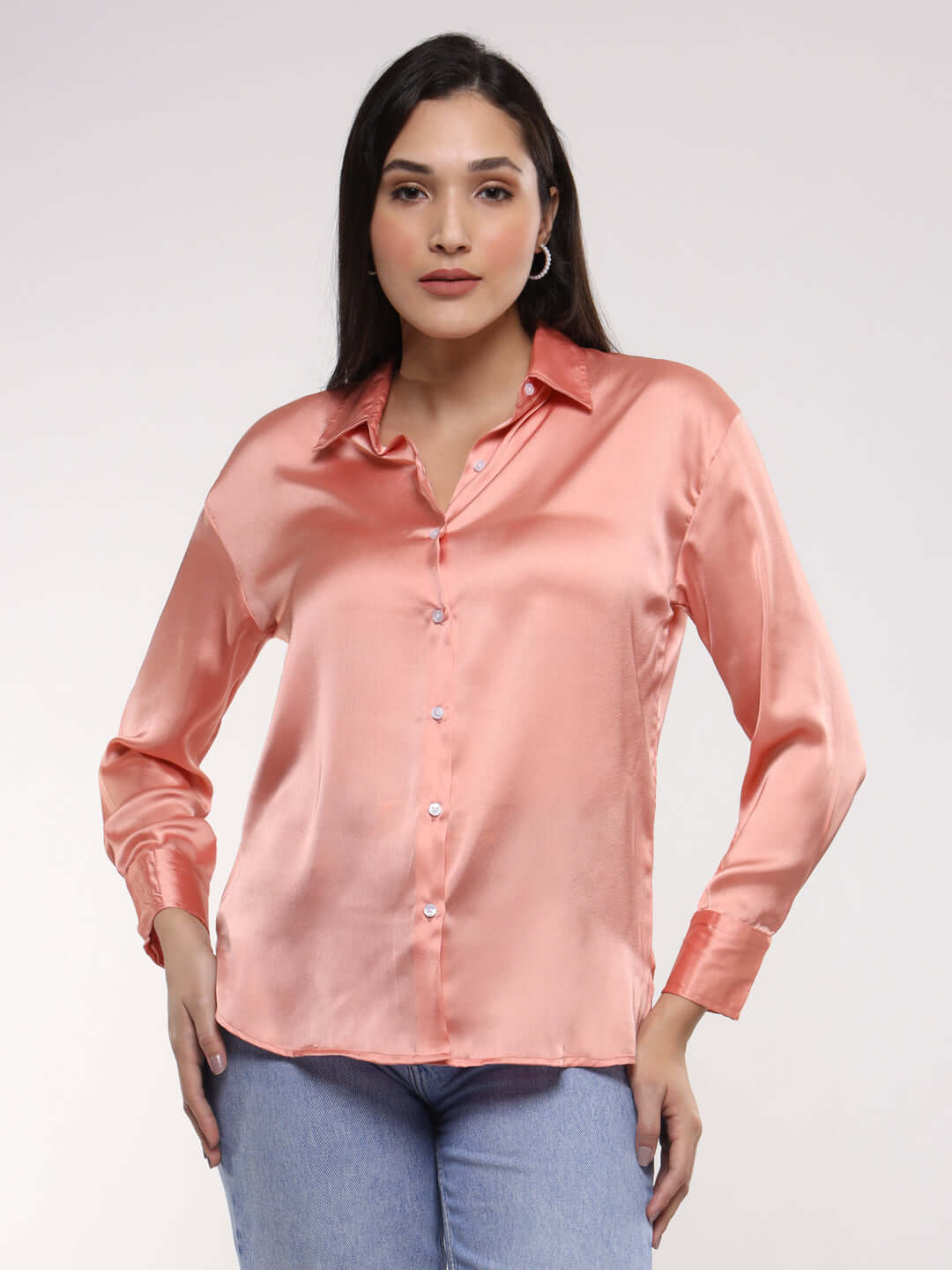 Women's Premium Peachy Pink Satin Shirt