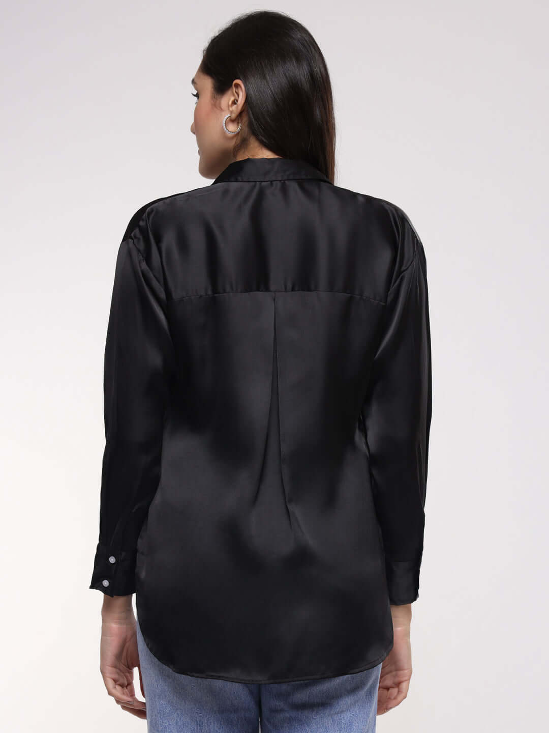 Women's Premium Black Satin Shirt