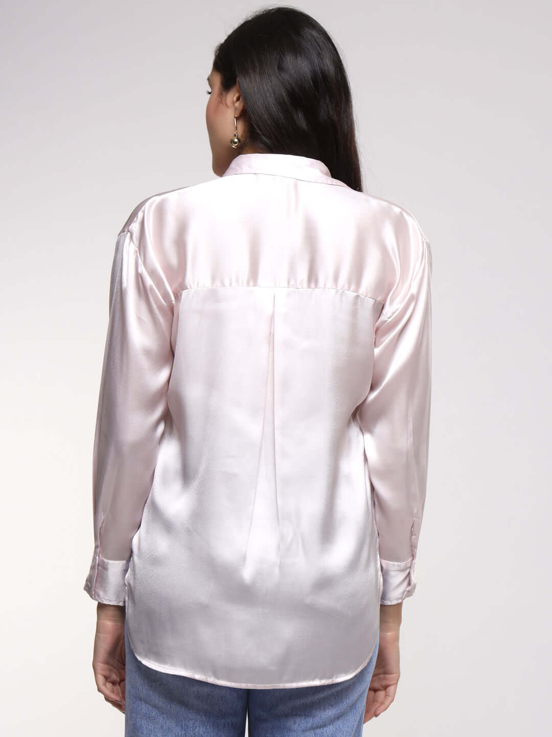 Women'S Premium Baby Pink Drop Shoulder Oversized Satin Shirt