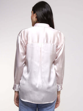 Women's Premium Baby Pink Drop Shoulder Oversized Summer Satin Shirt