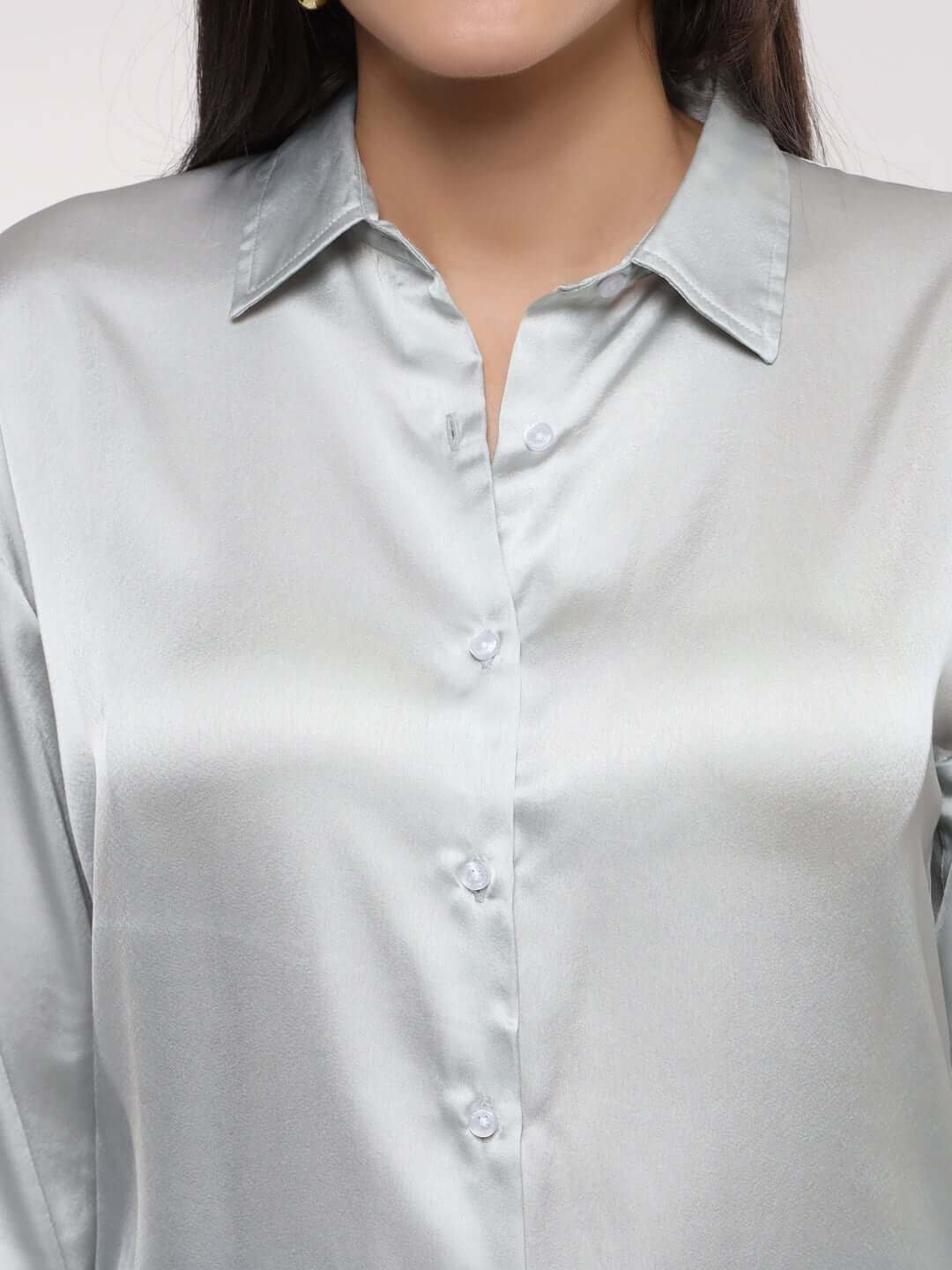 Women's Premium Grey Drop Shoulder Oversized Satin Shirt