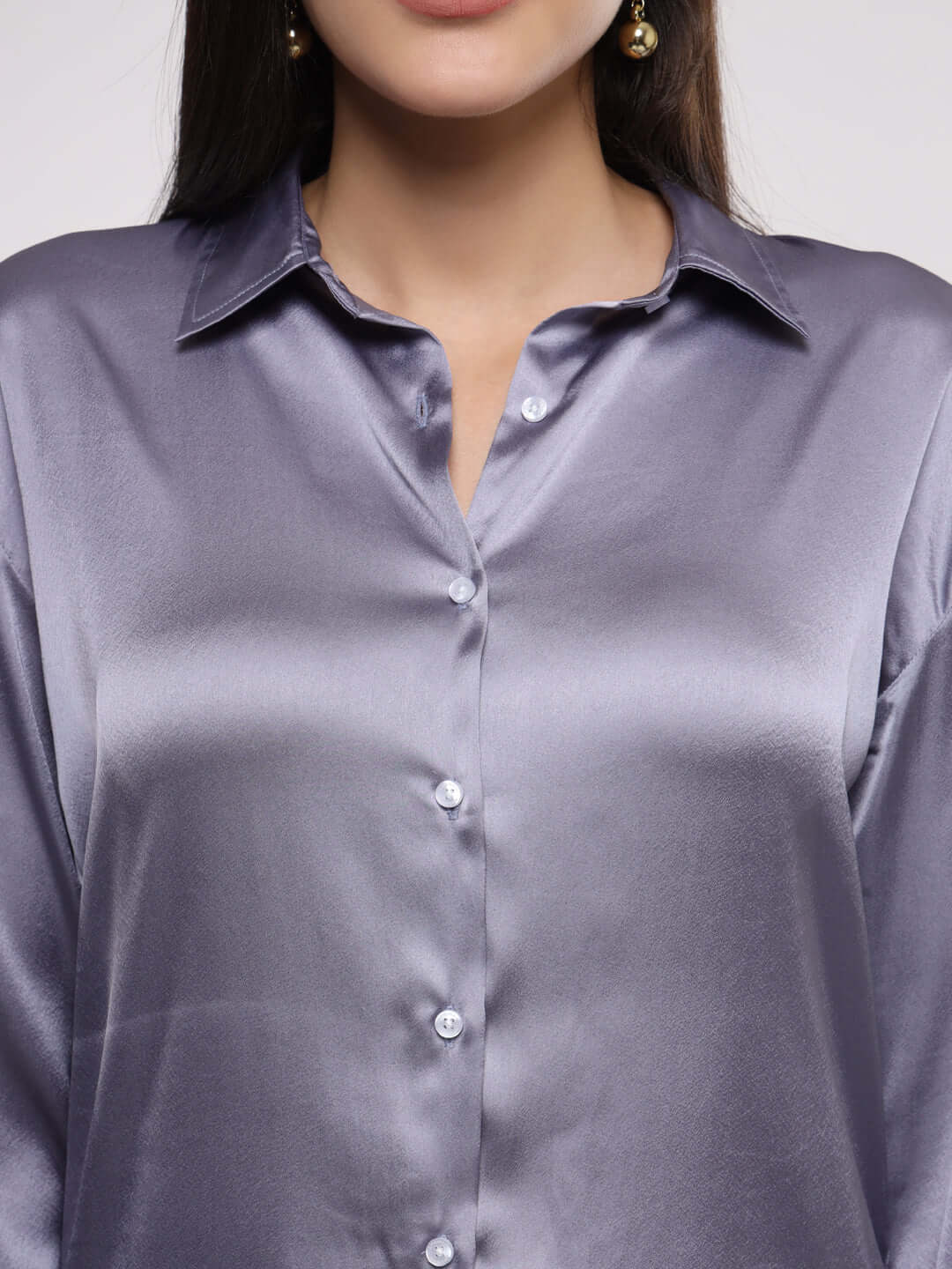 Women's Premium Bluish Grey Drop Shoulder Oversized Satin Shirt