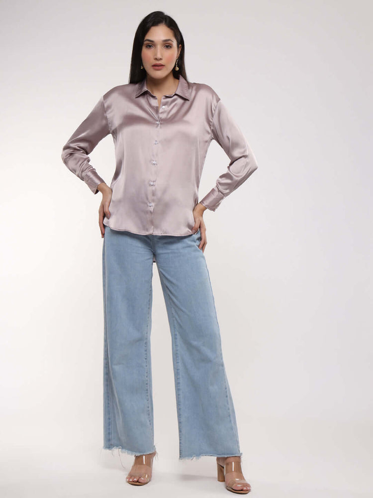 Women'S Premium Thistle Drop Shoulder Oversized Satin Shirt
