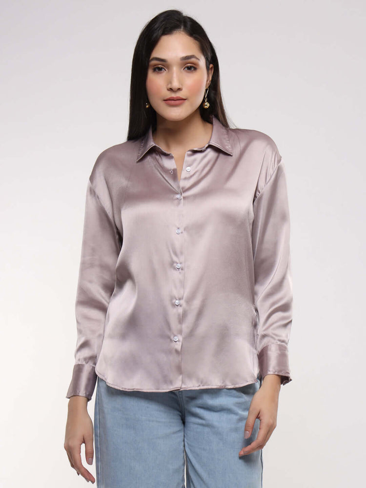 Women'S Premium Thistle Drop Shoulder Oversized Satin Shirt