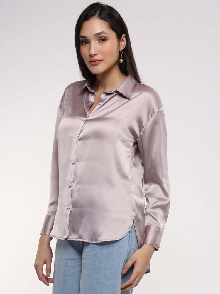 Women'S Premium Thistle Drop Shoulder Oversized Satin Shirt