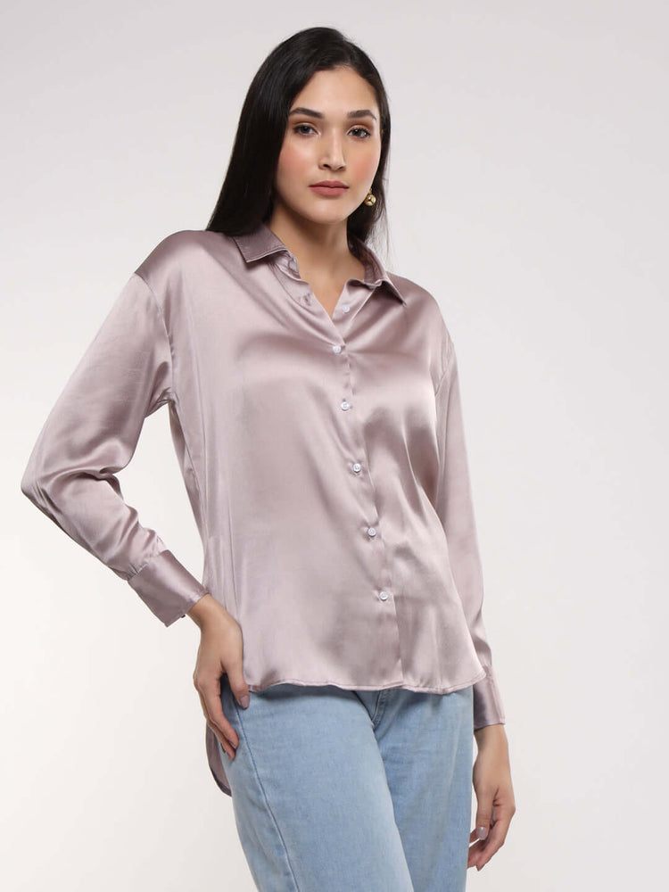 Women'S Premium Thistle Drop Shoulder Oversized Satin Shirt