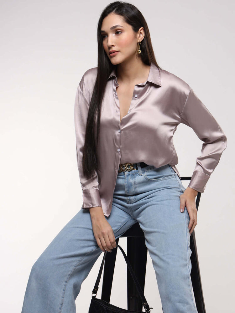 Women'S Premium Thistle Drop Shoulder Oversized Satin Shirt