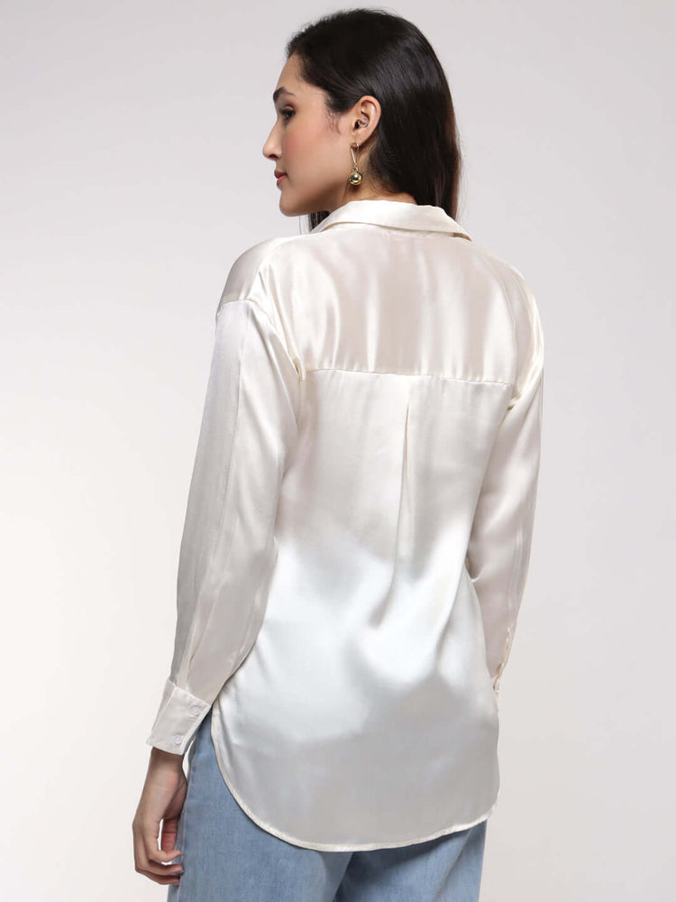 Women'S Premium Vanilla Drop Shoulder Oversized Satin Shirt