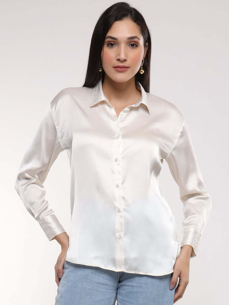 Women'S Premium Vanilla Drop Shoulder Oversized Satin Shirt